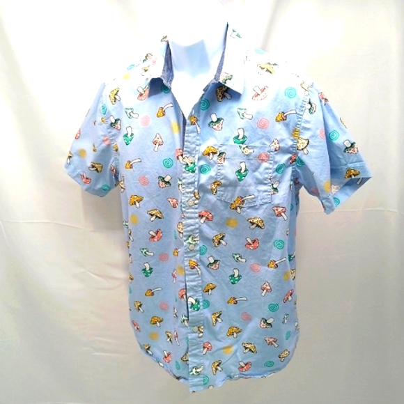 Eighty Eight Men's Short-Sleeve Button-Down Shirt Colorful Mushroom Print Large - Picture 1 of 11